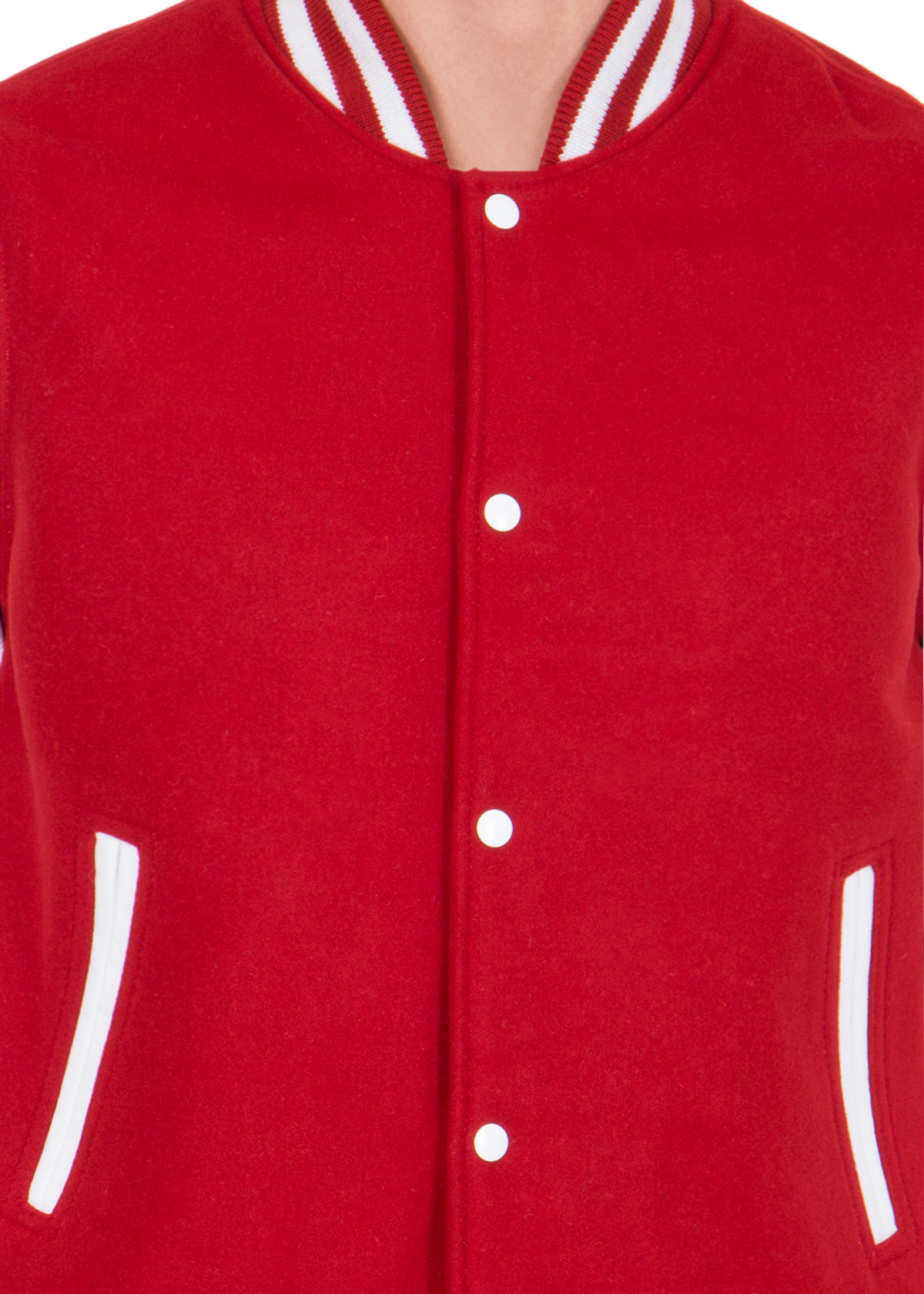 WHITE VINYL SLEEVES & SCARLET WOOL BODY VARSITY JACKET-MEN - Image 6