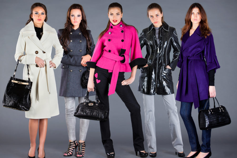Five girls in different clothes, autumn winter collection clothes