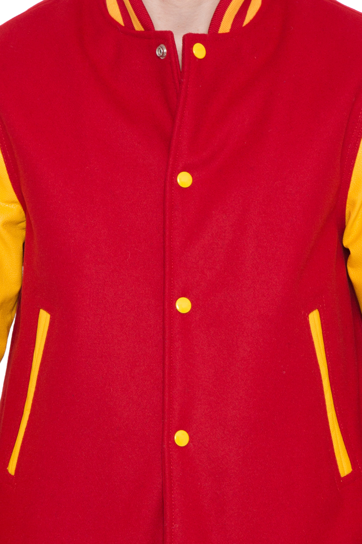 BRIGHT GOLD LEATHER SLEEVES & SCARLET WOOL BODY VARSITY JACKET - MEN - Image 8