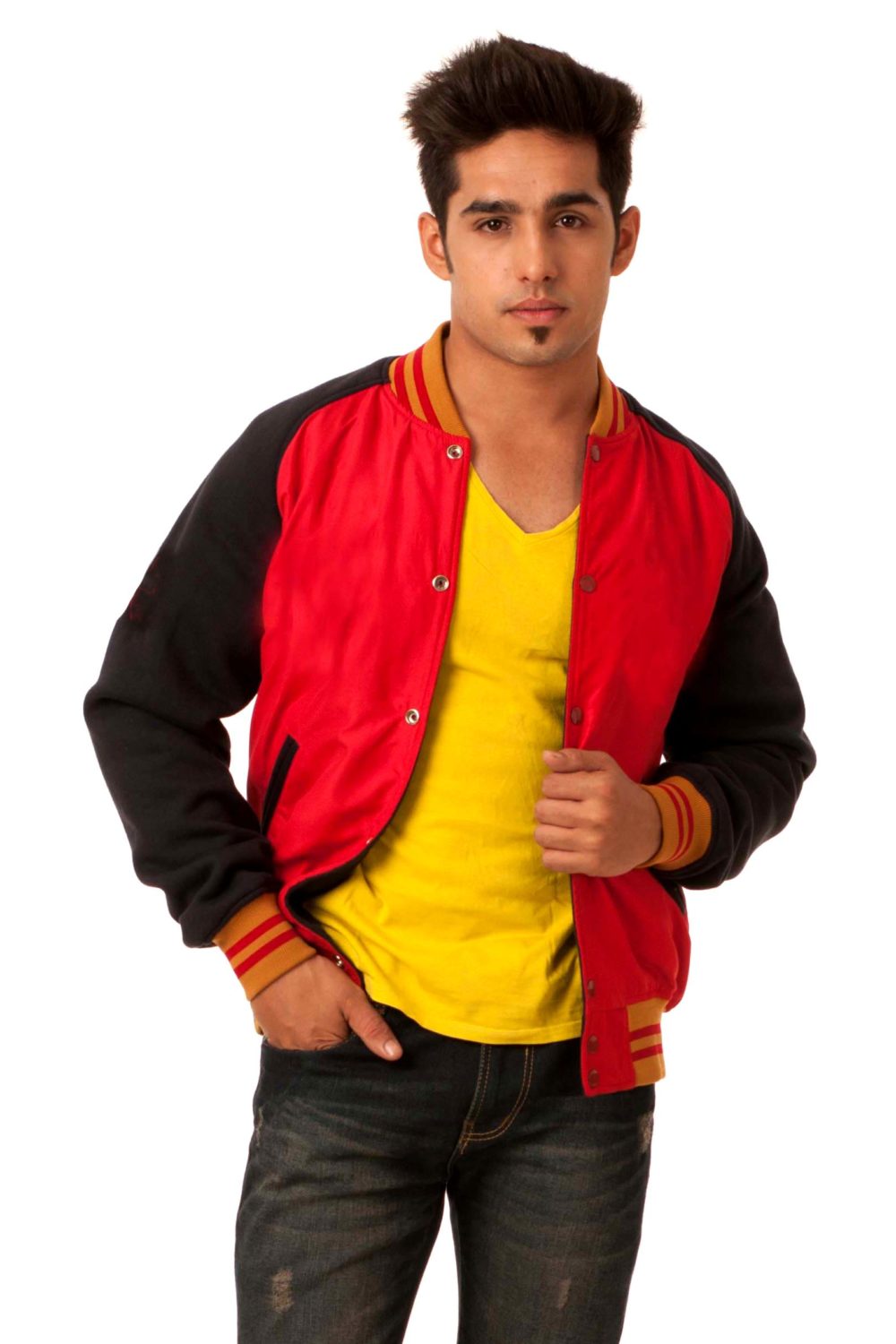 NAVY SLEEVES & RED FLEECE REVERSIBLE VARSITY JACKET-MEN