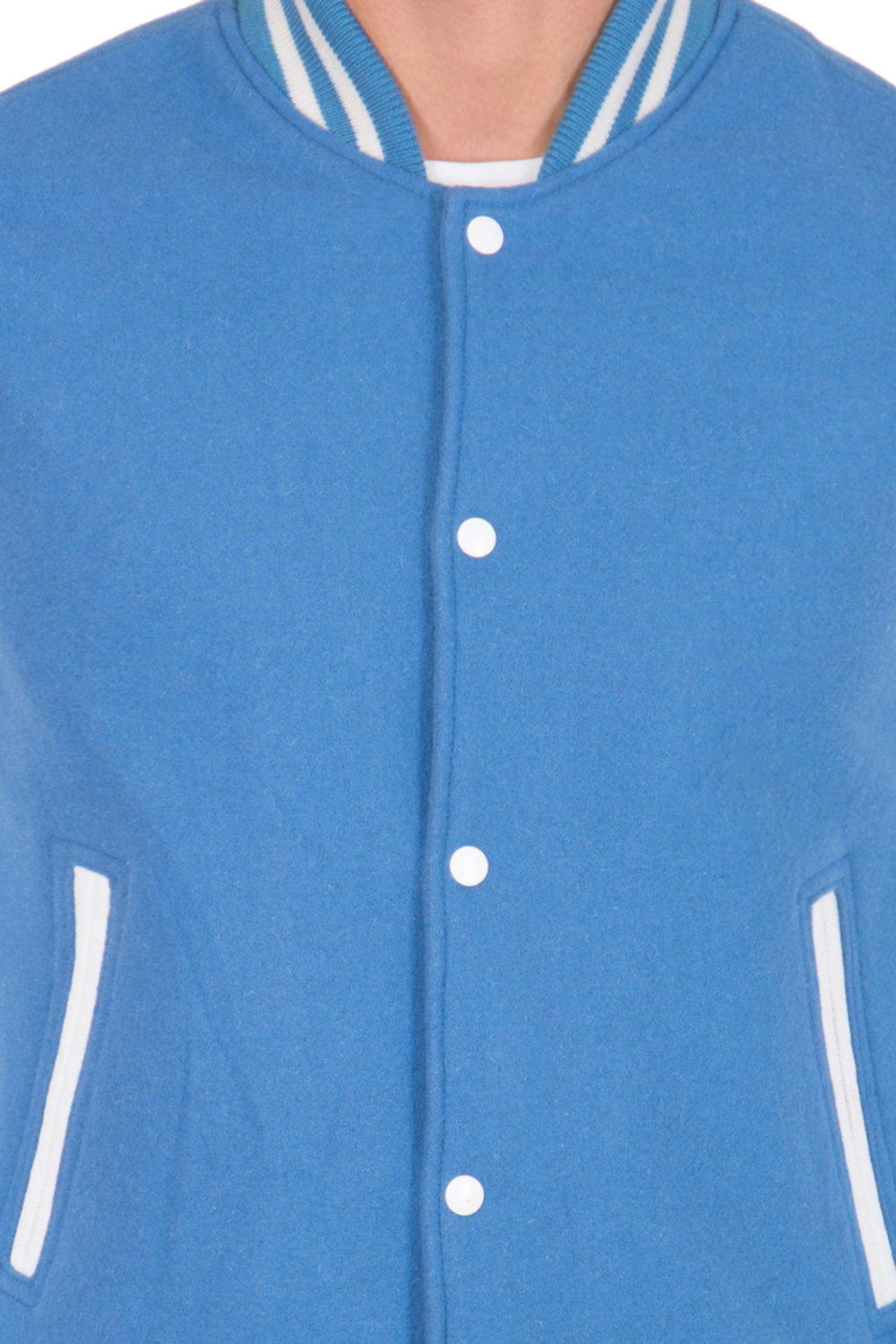 WHITE LEATHER SLEEVES & SKY BLUE WOOL BODY VARSITY JACKET-MEN