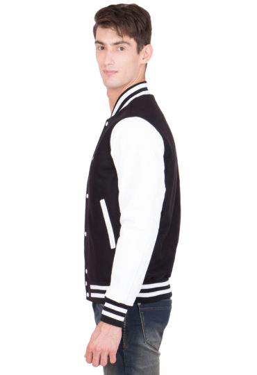 WHITE LEATHER SLEEVES & BLACK WOOL BODY VARSITY JACKET-MEN