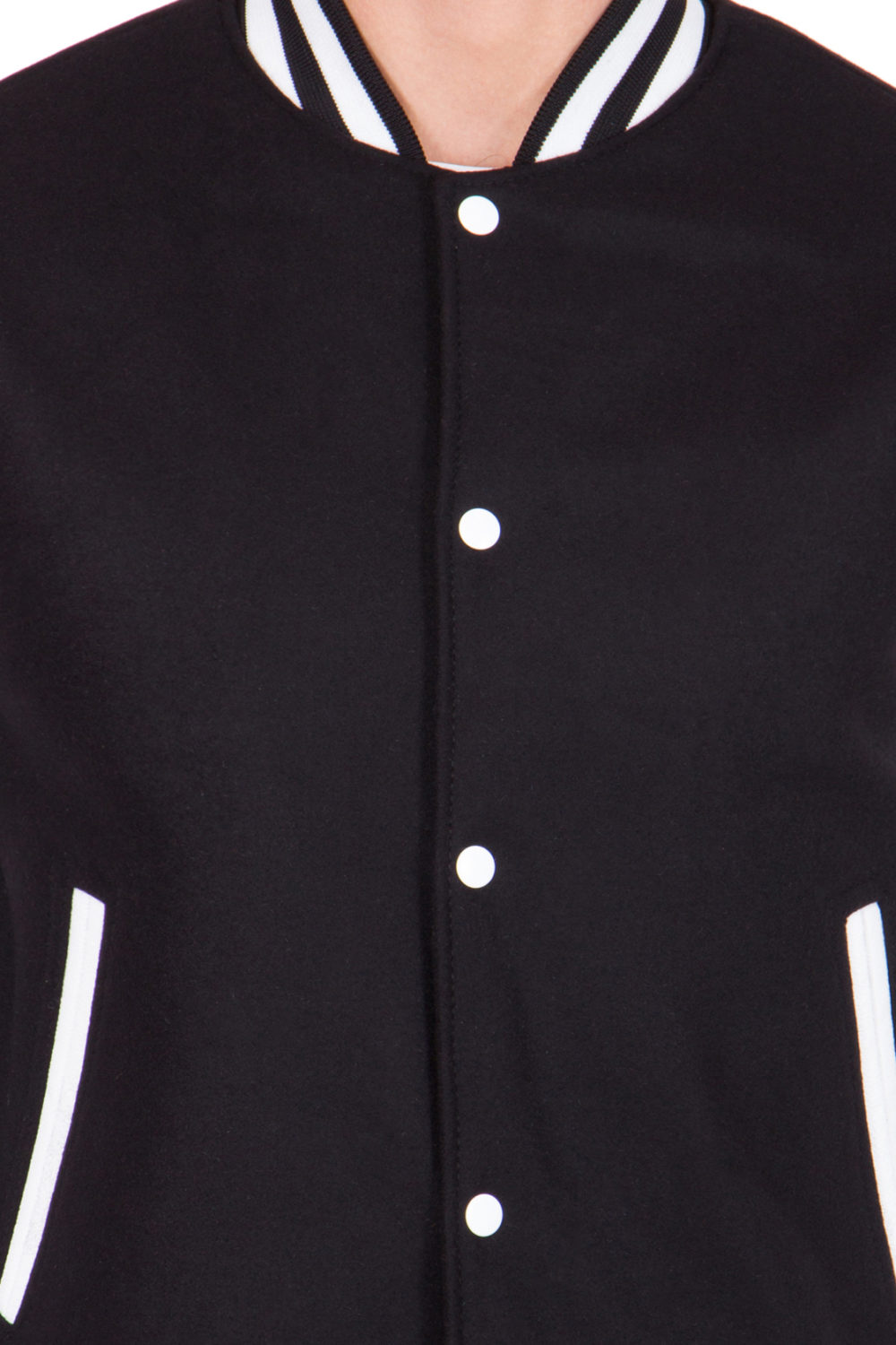 WHITE LEATHER SLEEVES & BLACK WOOL BODY VARSITY JACKET-MEN