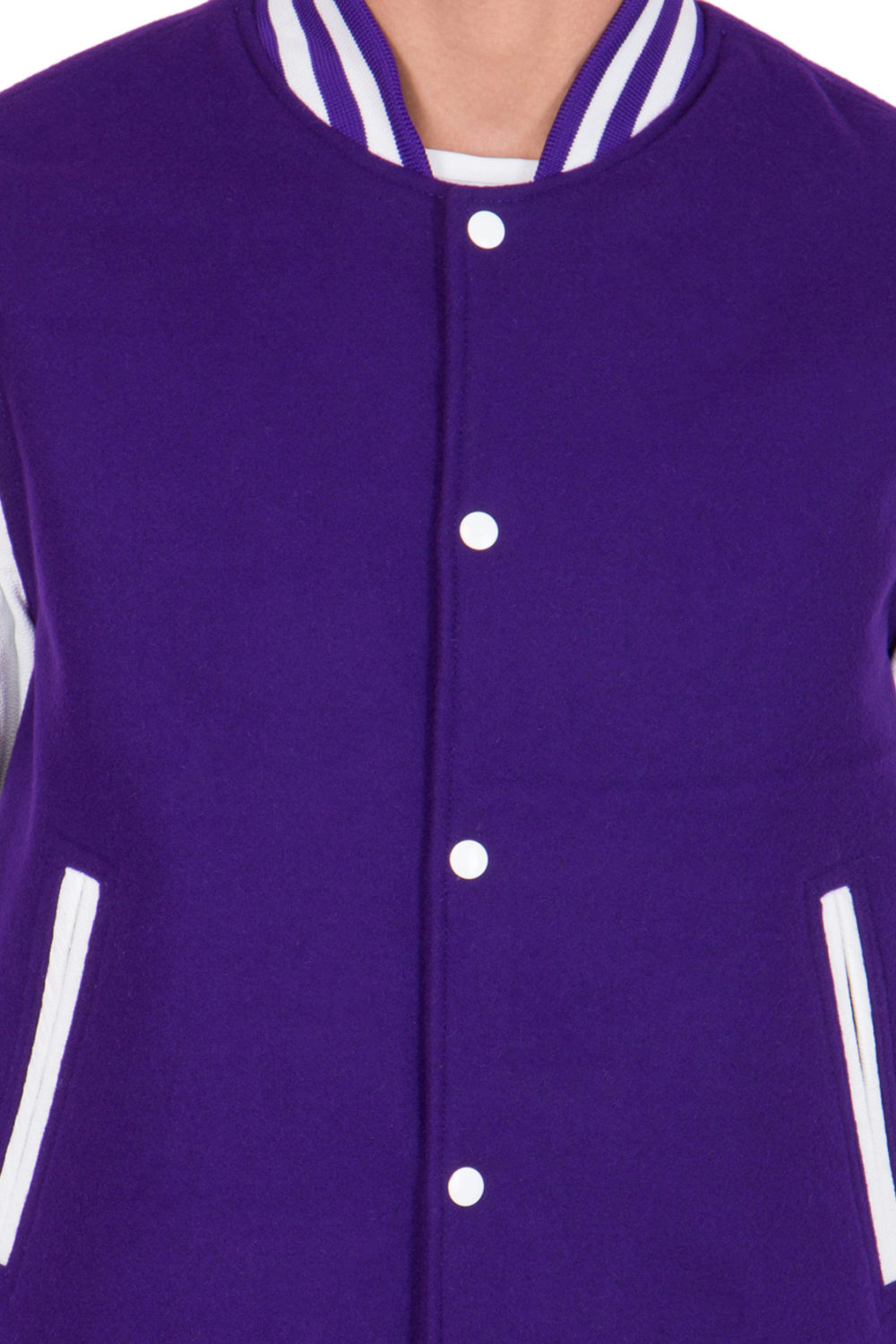 WHITE LEATHER SLEEVES & PURPLE WOOL BODY VARSITY JACKET-MEN