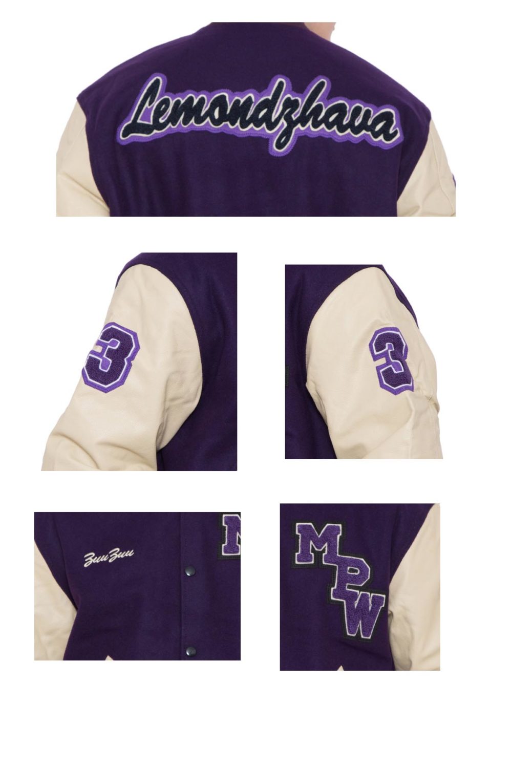 PARCHMENT LEATHER SLEEVES & PURPLE WOOL BODY VARSITY JACKET - MEN