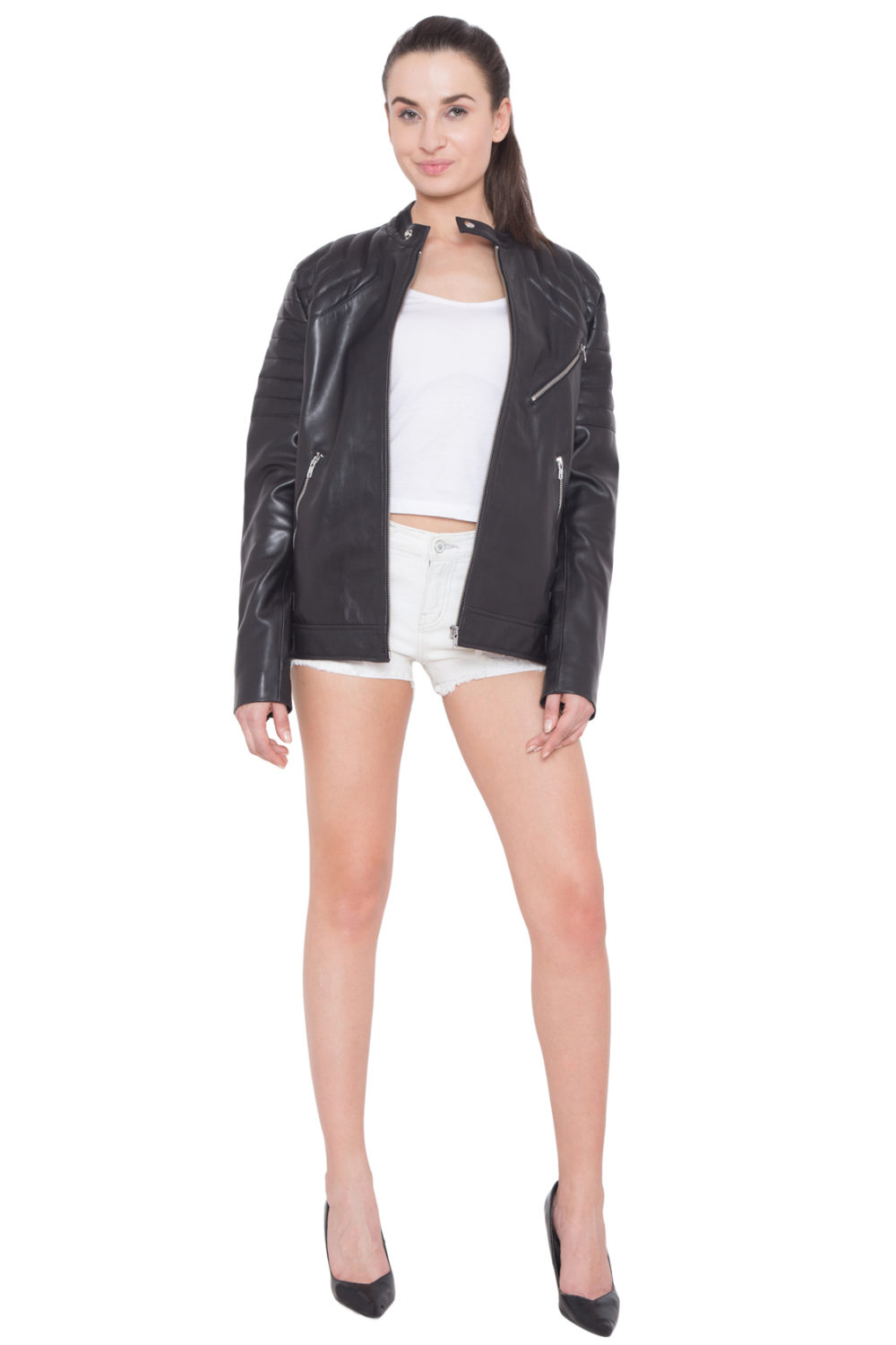 BLACK FULL LEATHER JACKET-WOMEN