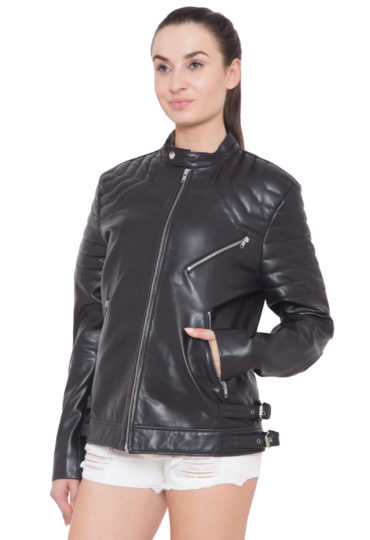 BLACK FULL LEATHER JACKET-WOMEN