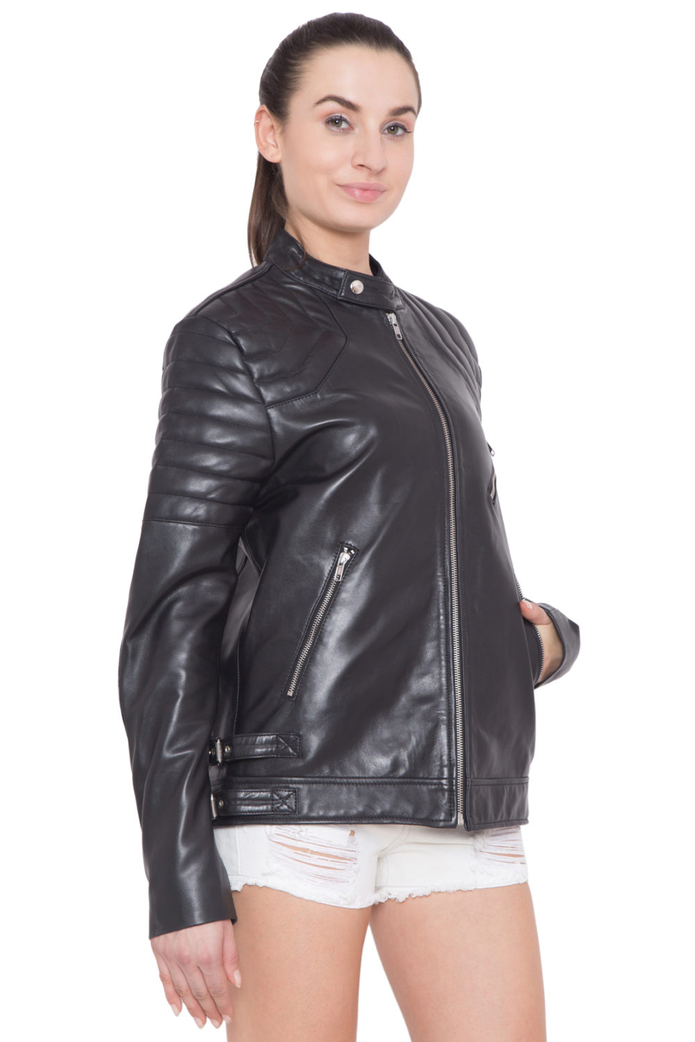 BLACK FULL LEATHER JACKET-WOMEN