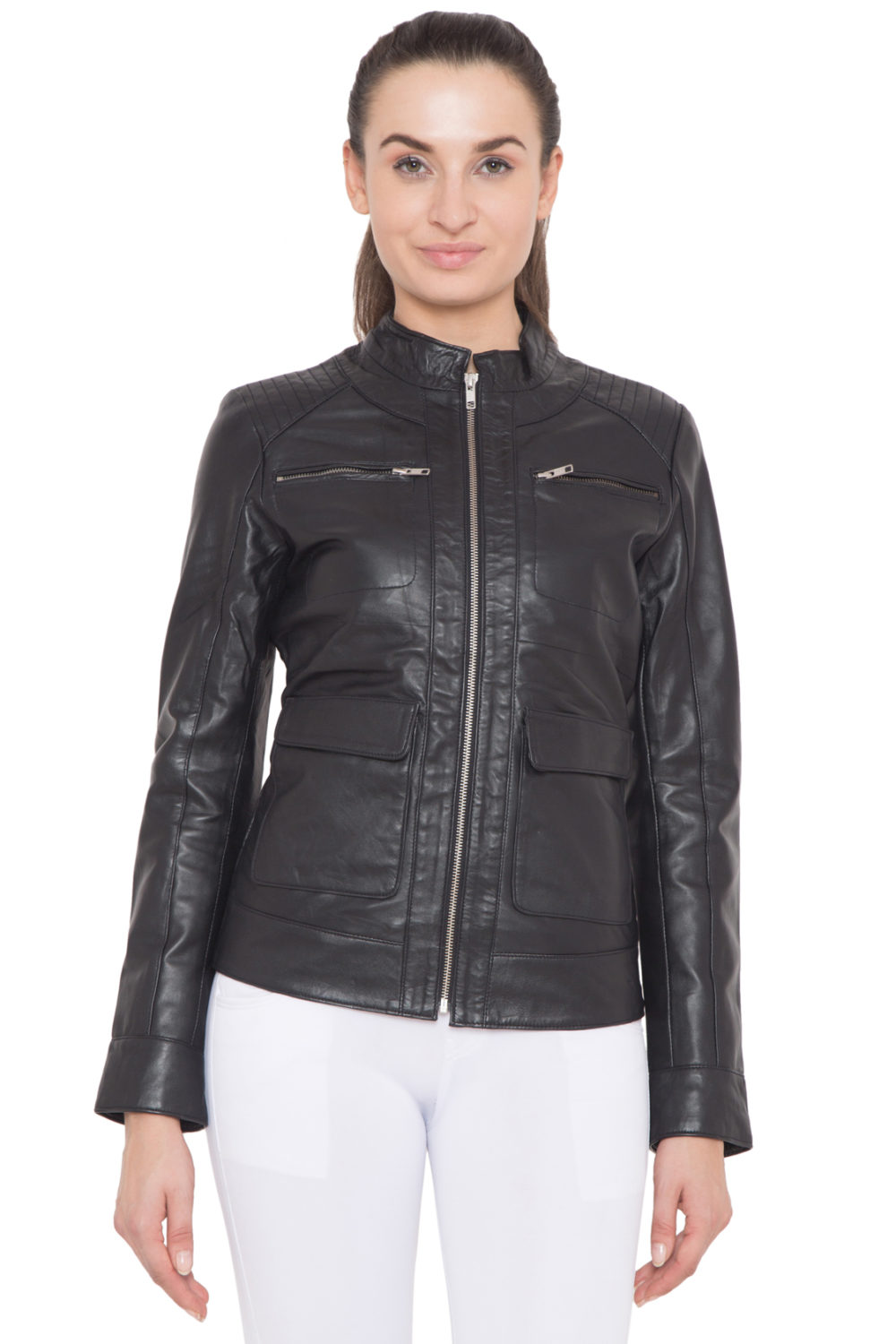 BLACK FULL LEATHER JACKET-WOMEN