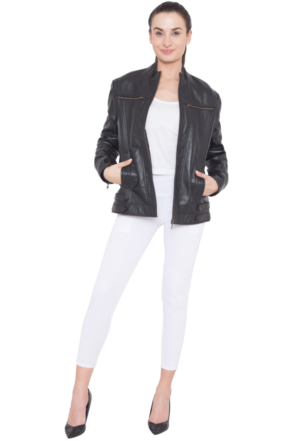 BLACK FULL LEATHER JACKET-WOMEN