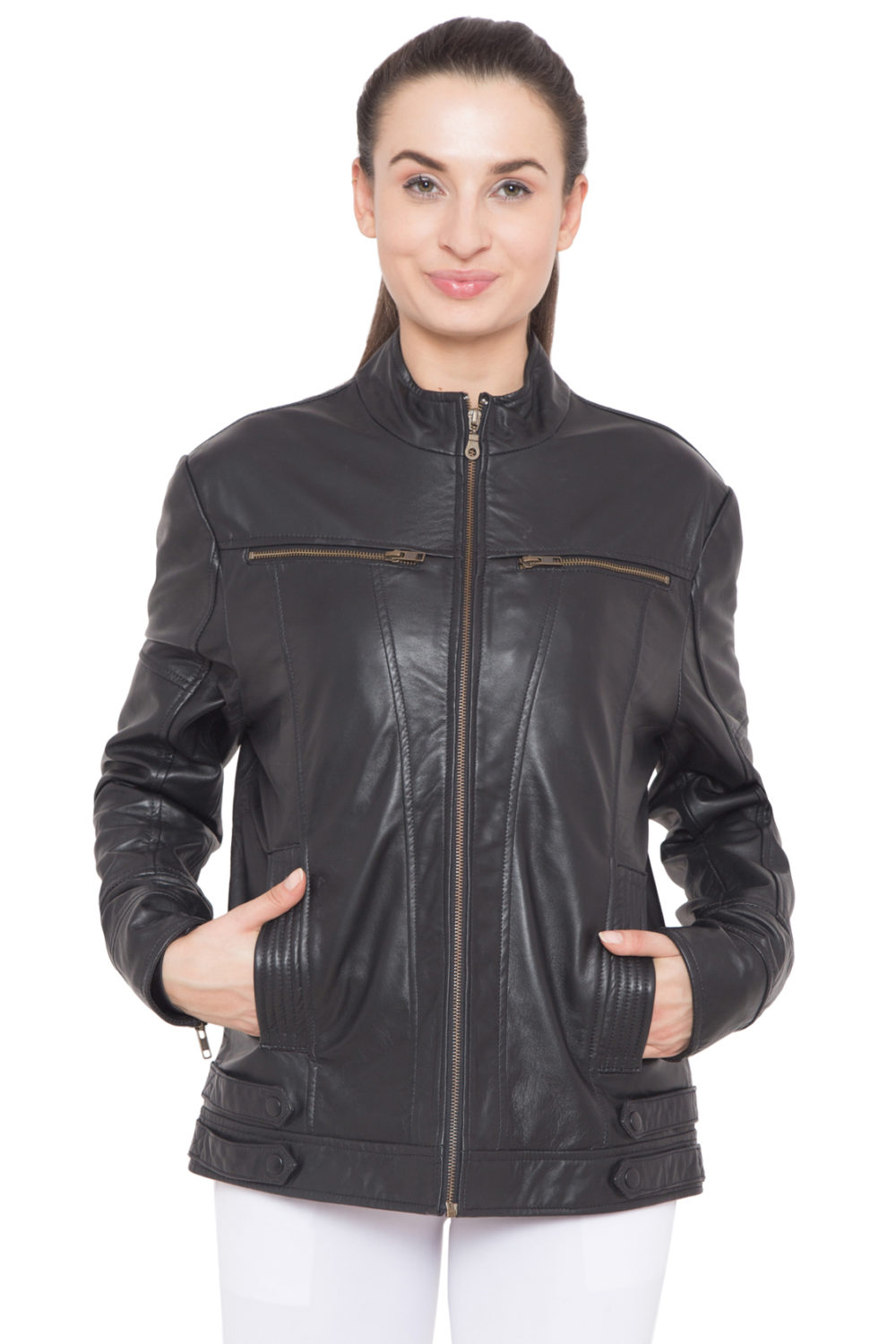 BLACK FULL LEATHER JACKET-WOMEN