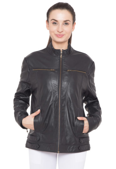 BLACK FULL LEATHER JACKET-WOMEN