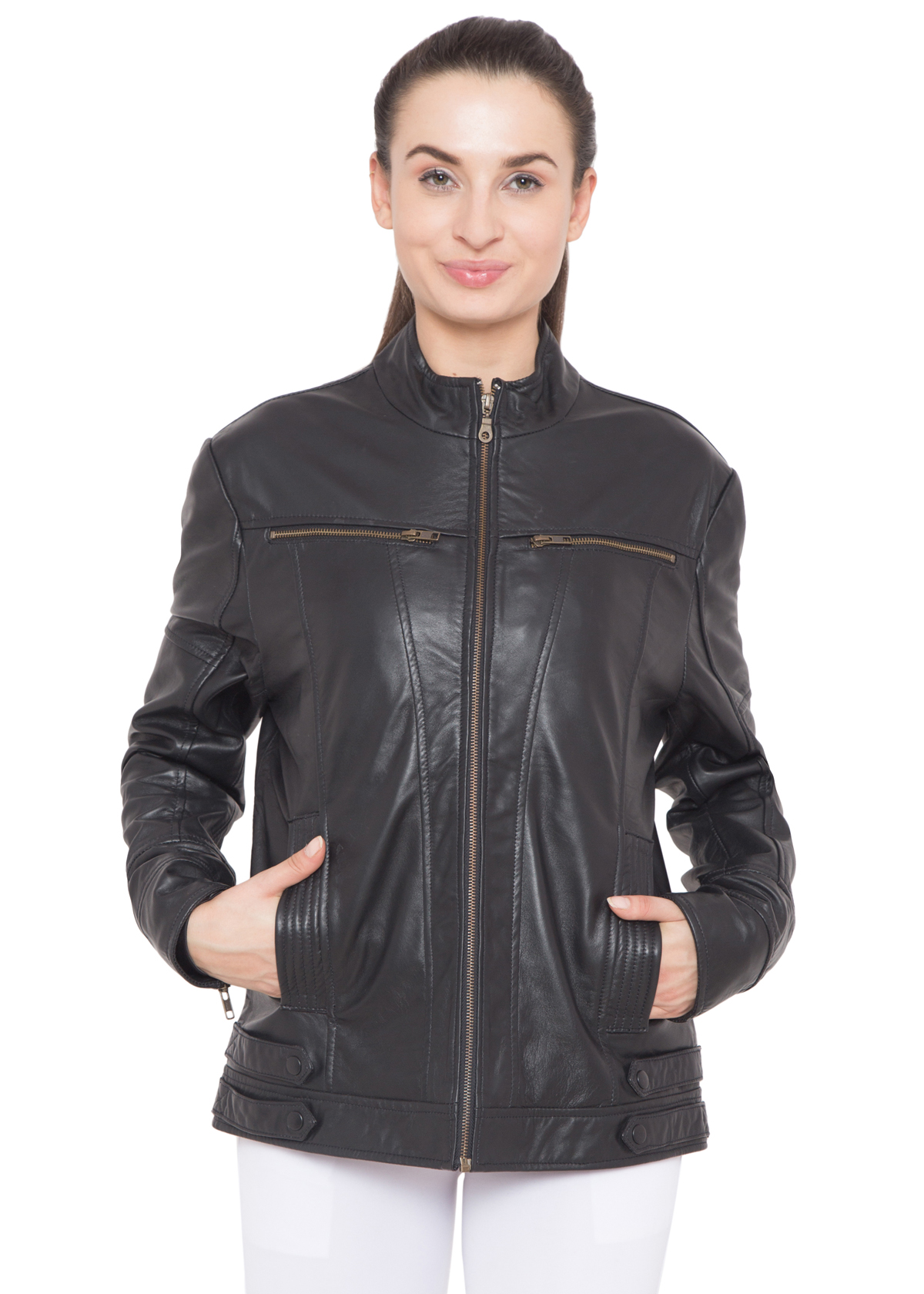 BLACK FULL LEATHER JACKET-WOMEN