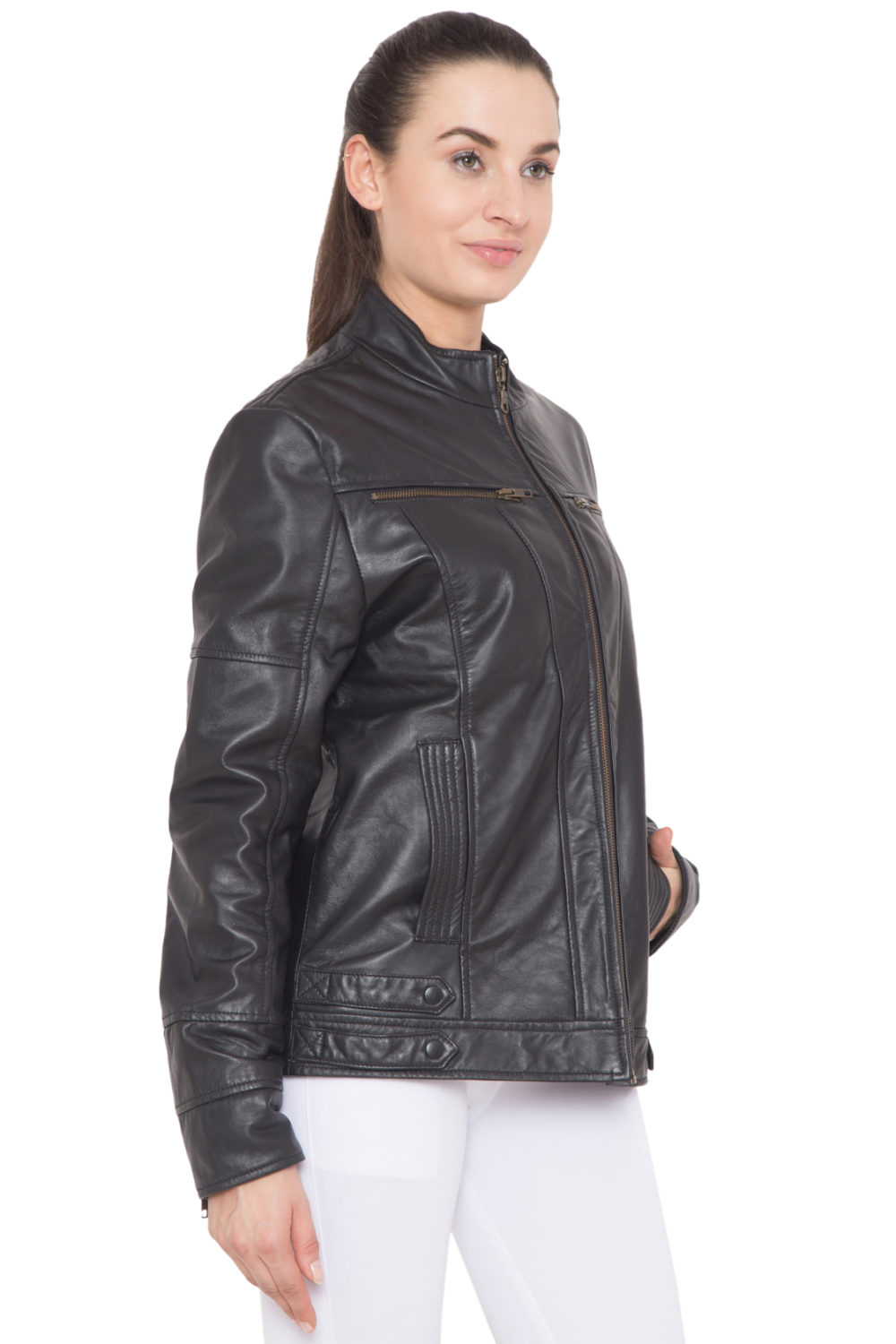 BLACK FULL LEATHER JACKET-WOMEN