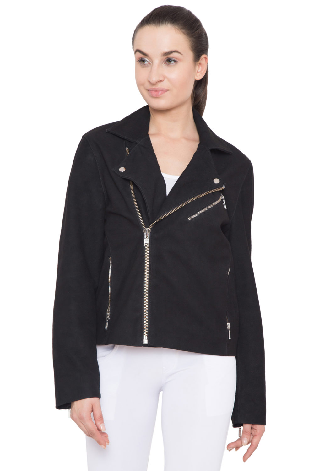 BLACK SUEDE BIKER JACKET - WOMEN