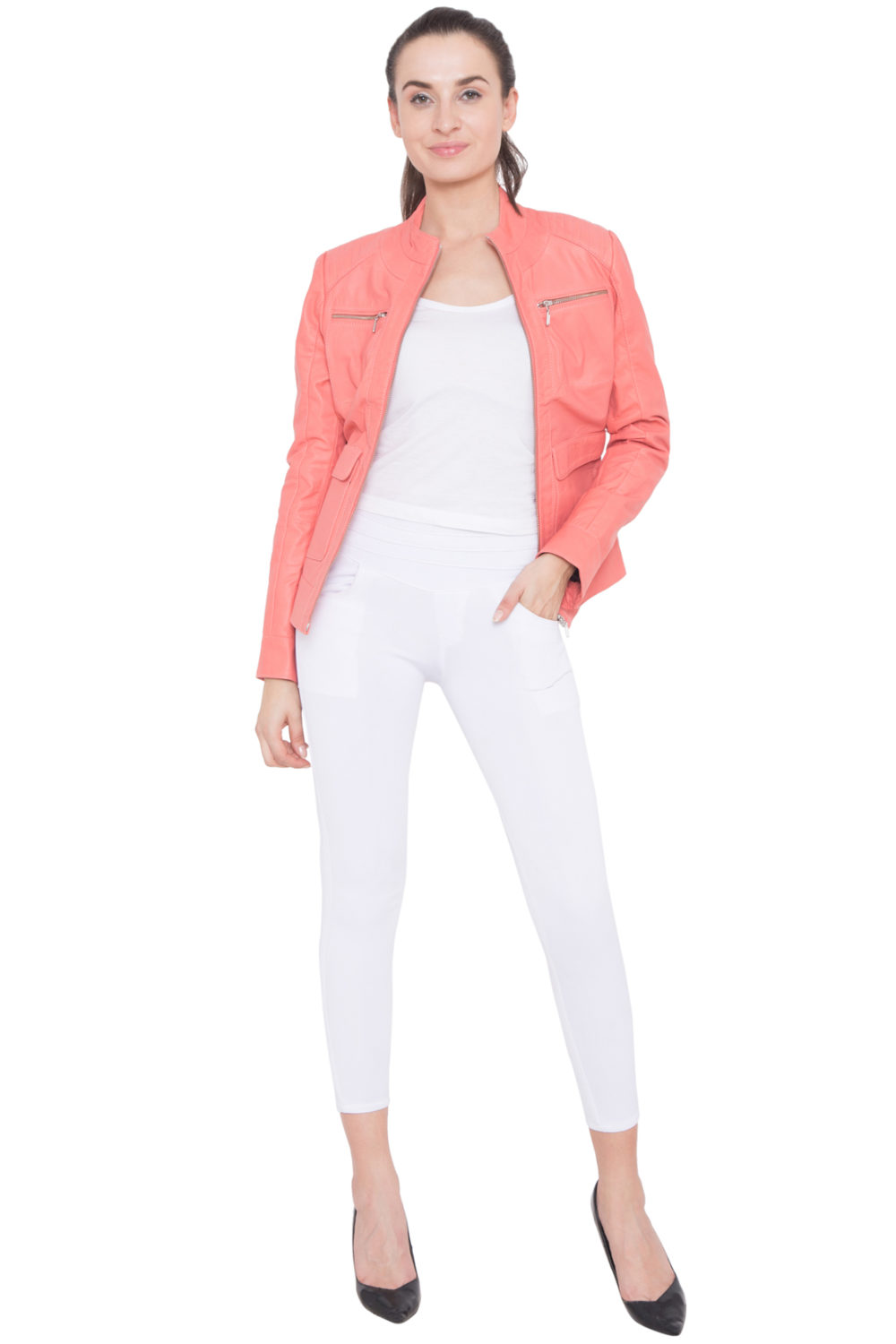 PINK FULL LEATHER JACKET-WOMEN