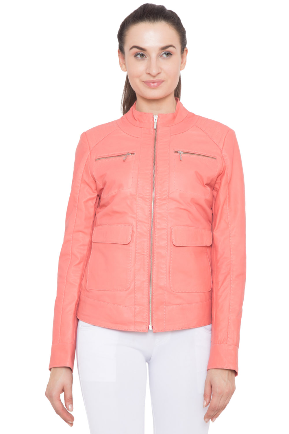 PINK FULL LEATHER JACKET-WOMEN