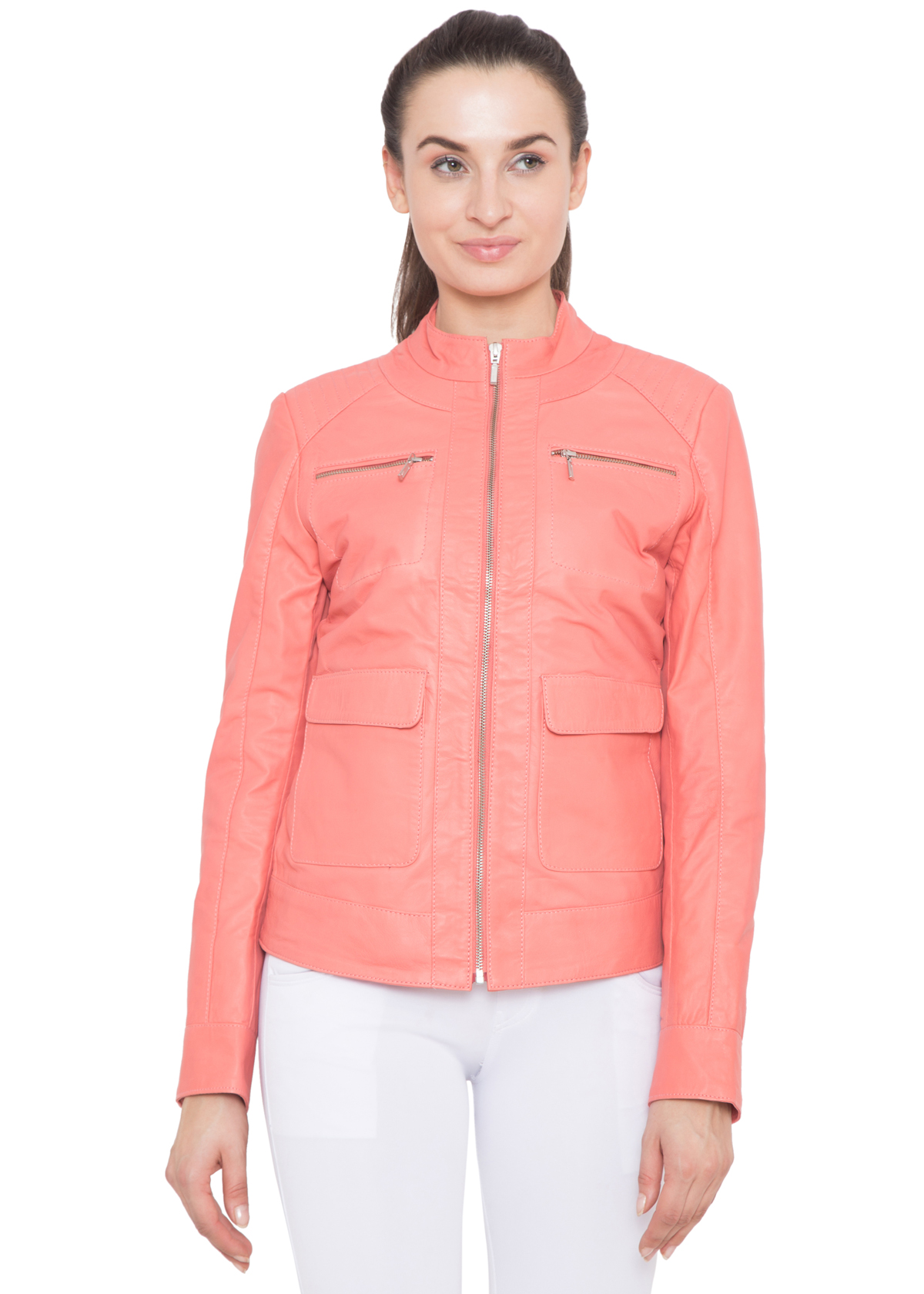 PINK FULL LEATHER JACKET-WOMEN