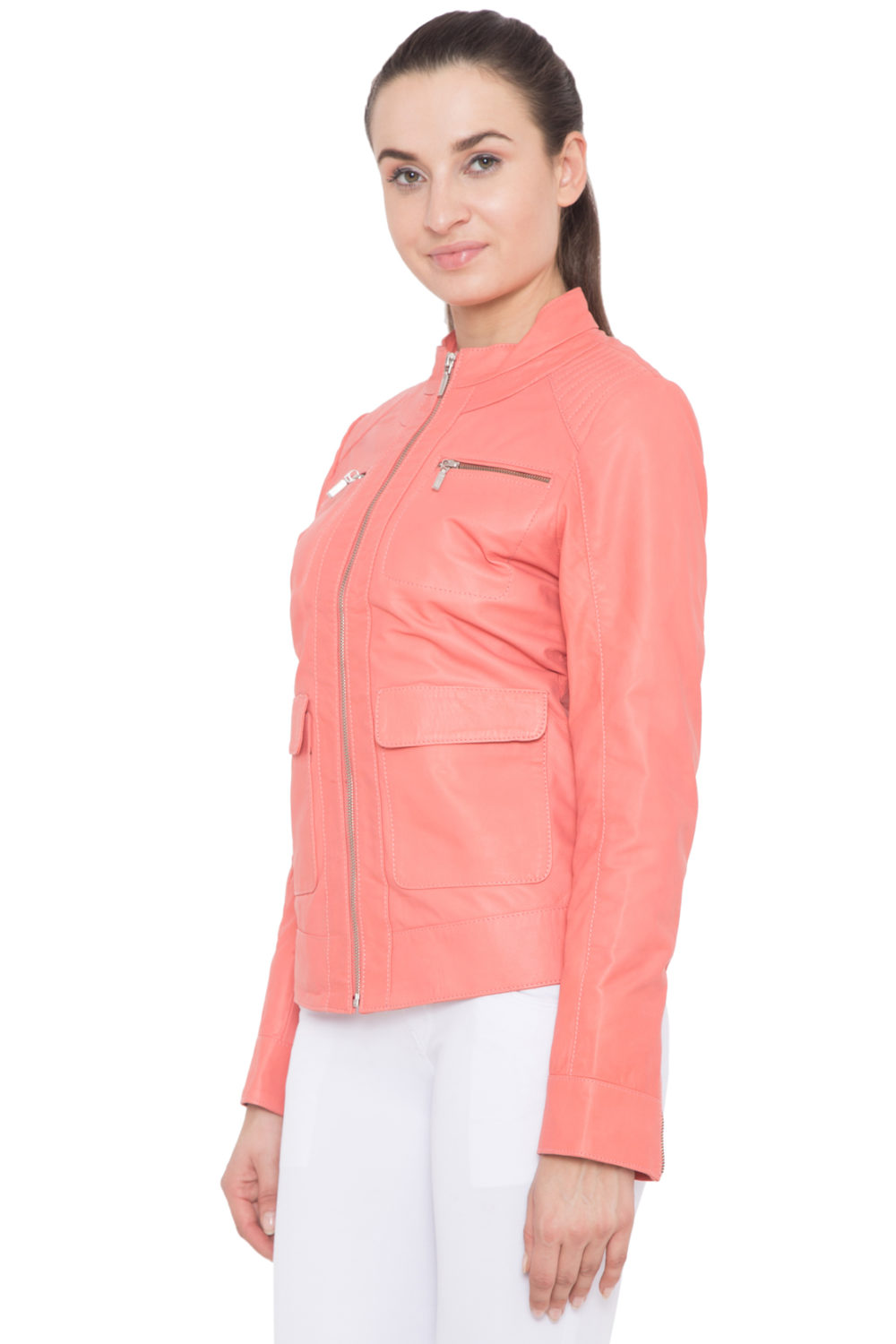 PINK FULL LEATHER JACKET-WOMEN