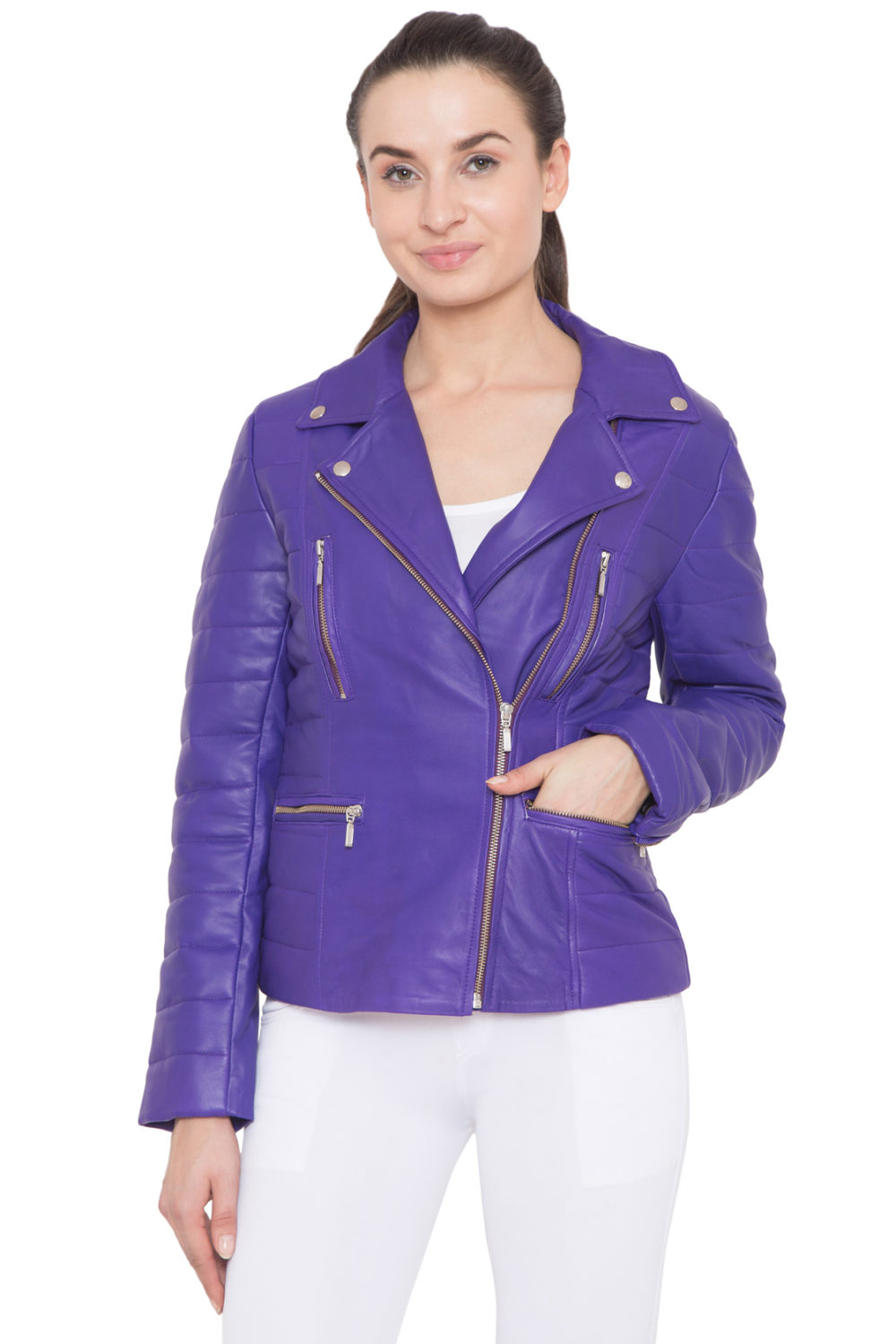 PURPLE LEATHER BIKER JACKET - WOMEN