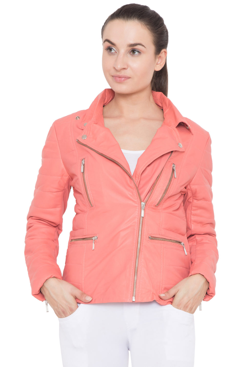 PINK CORAL FULL LEATHER JACKET-WOMEN