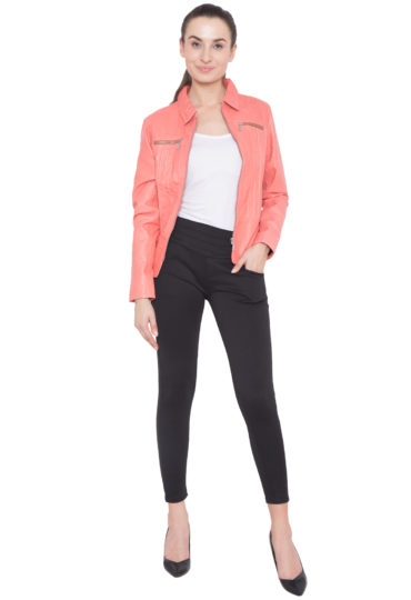PINK CORAL FULL LEATHER JACKET-WOMEN