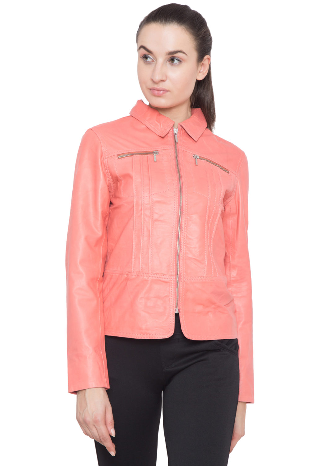 PINK CORAL FULL LEATHER JACKET-WOMEN