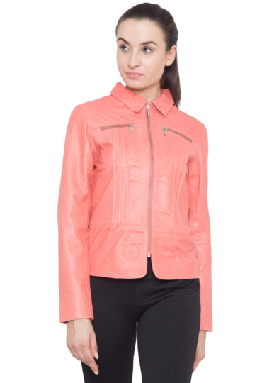 PINK CORAL FULL LEATHER JACKET-WOMEN