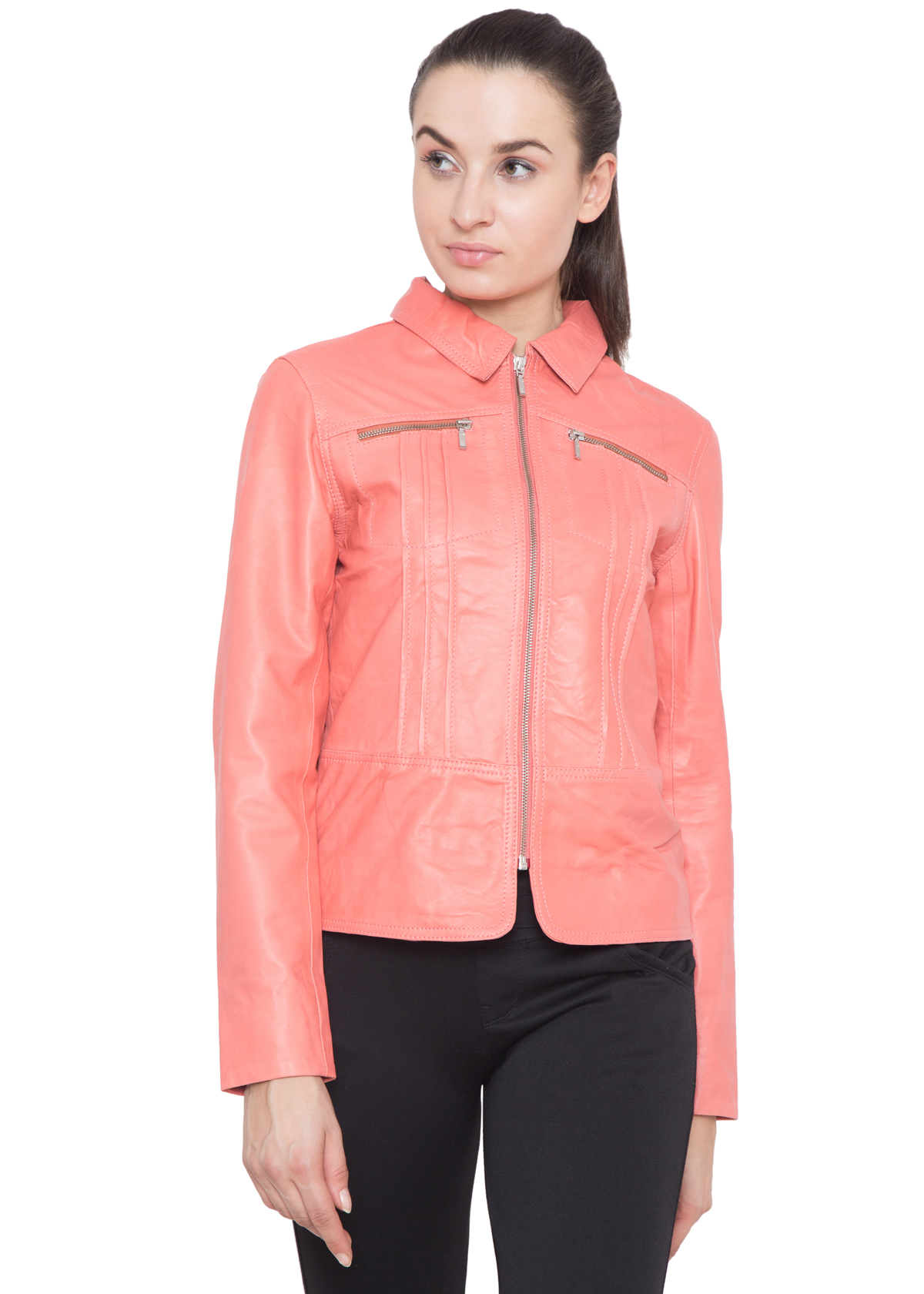 PINK CORAL FULL LEATHER JACKET-WOMEN