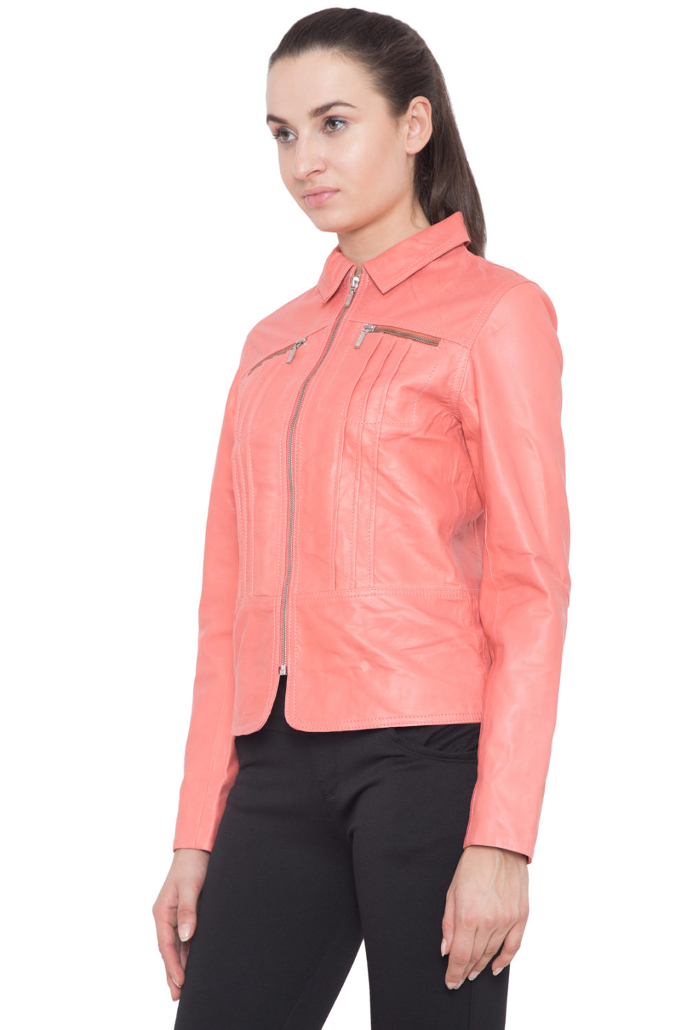 PINK CORAL FULL LEATHER JACKET-WOMEN