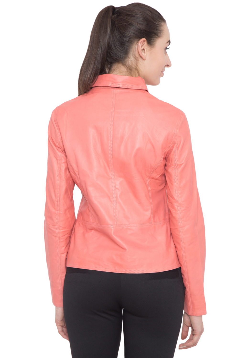 PINK CORAL FULL LEATHER JACKET-WOMEN