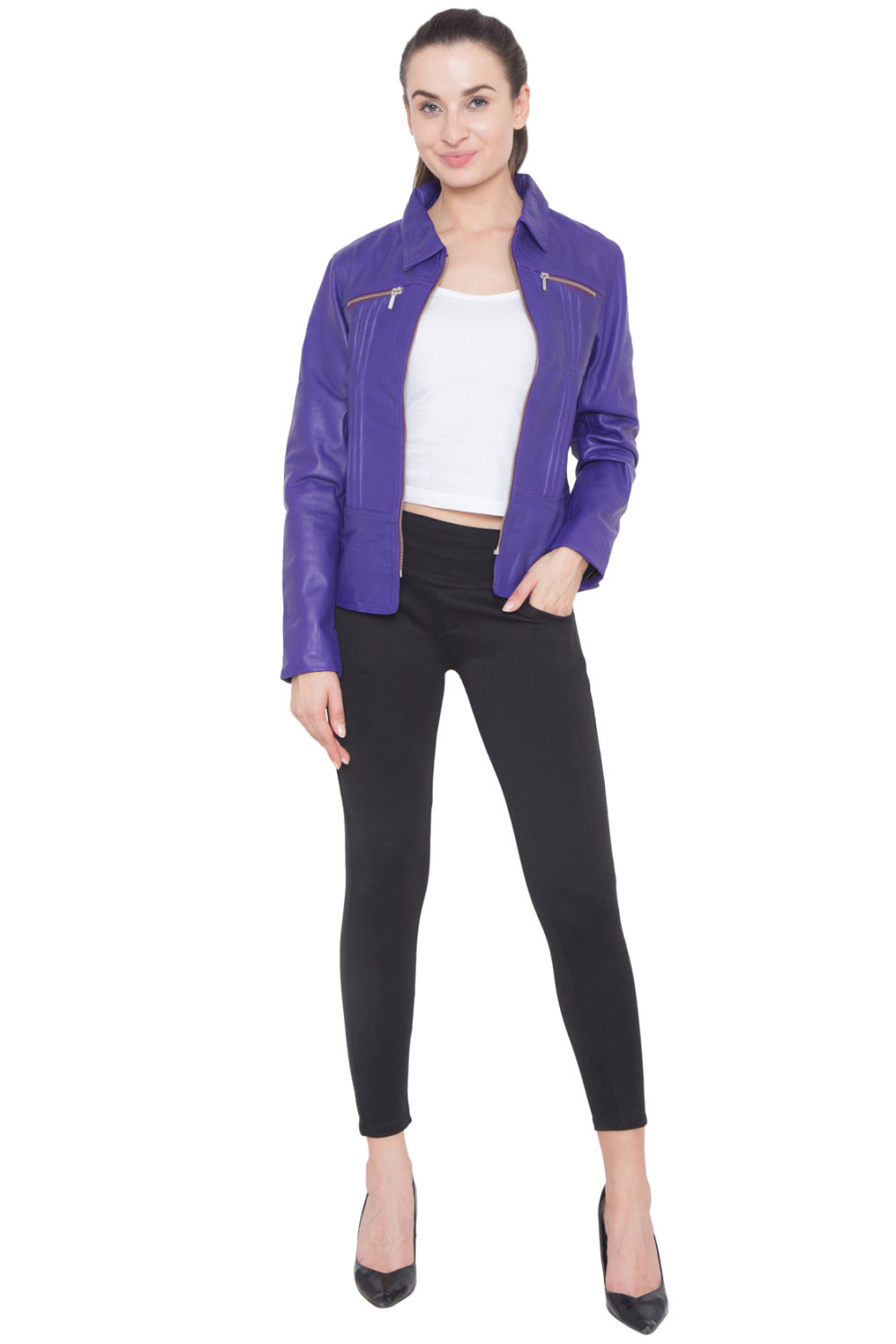 PURPLE FULL LEATHER JACKET-WOMEN