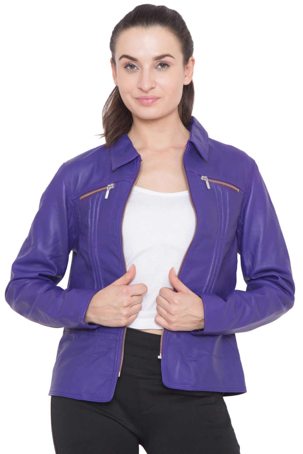 PURPLE FULL LEATHER JACKET-WOMEN