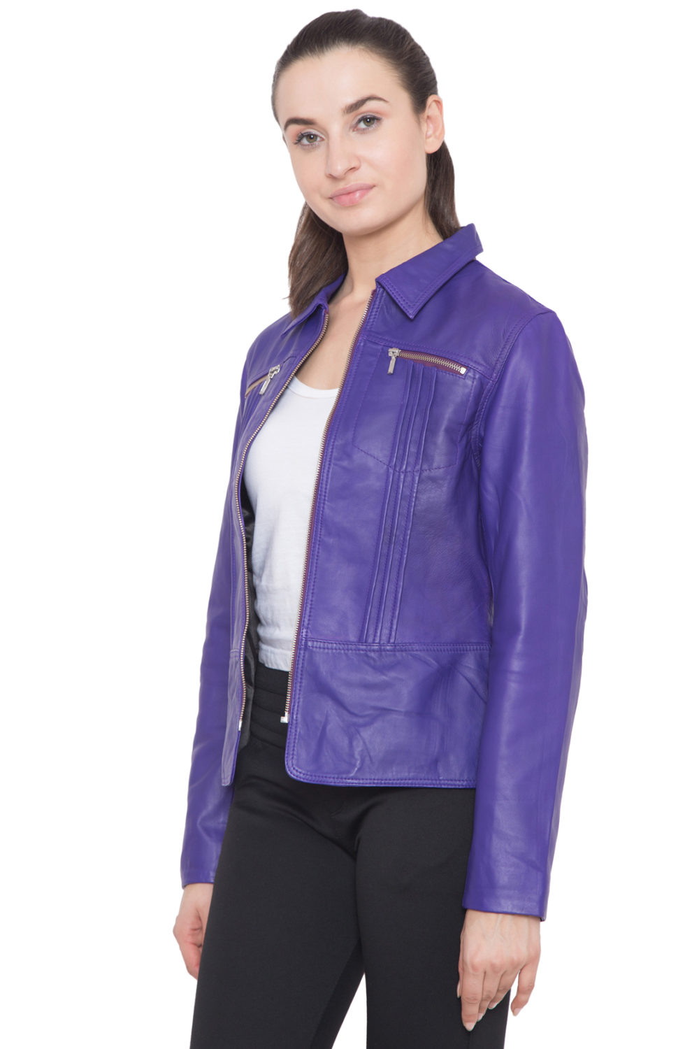 PURPLE FULL LEATHER JACKET-WOMEN