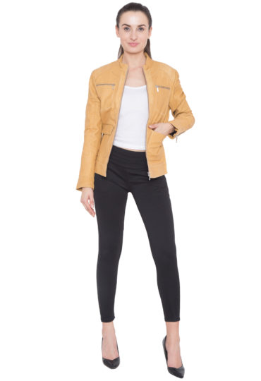 TAN YELLOW LEATHER JACKET - WOMEN