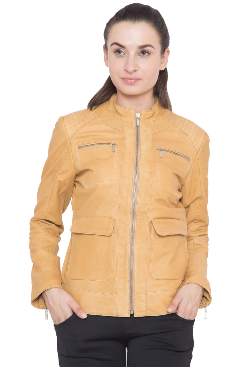 TAN YELLOW LEATHER JACKET - WOMEN
