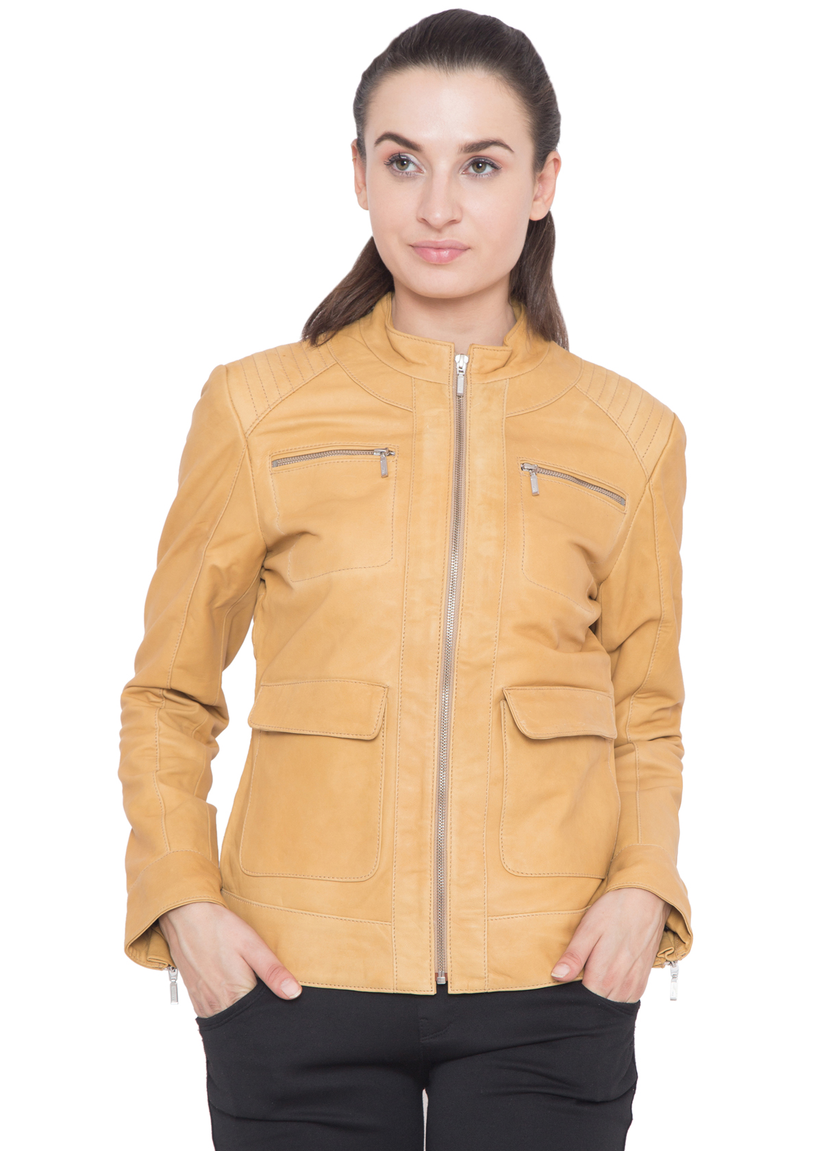 TAN YELLOW LEATHER JACKET - WOMEN