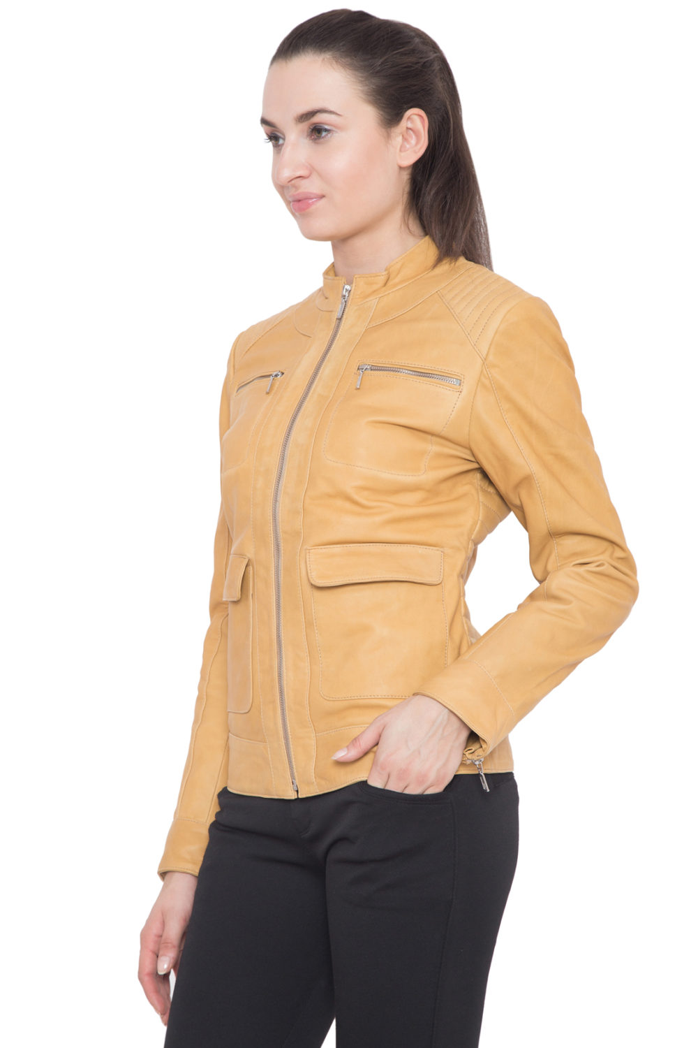 TAN YELLOW LEATHER JACKET - WOMEN
