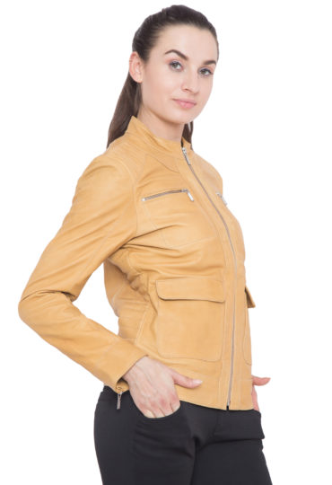 TAN YELLOW LEATHER JACKET - WOMEN