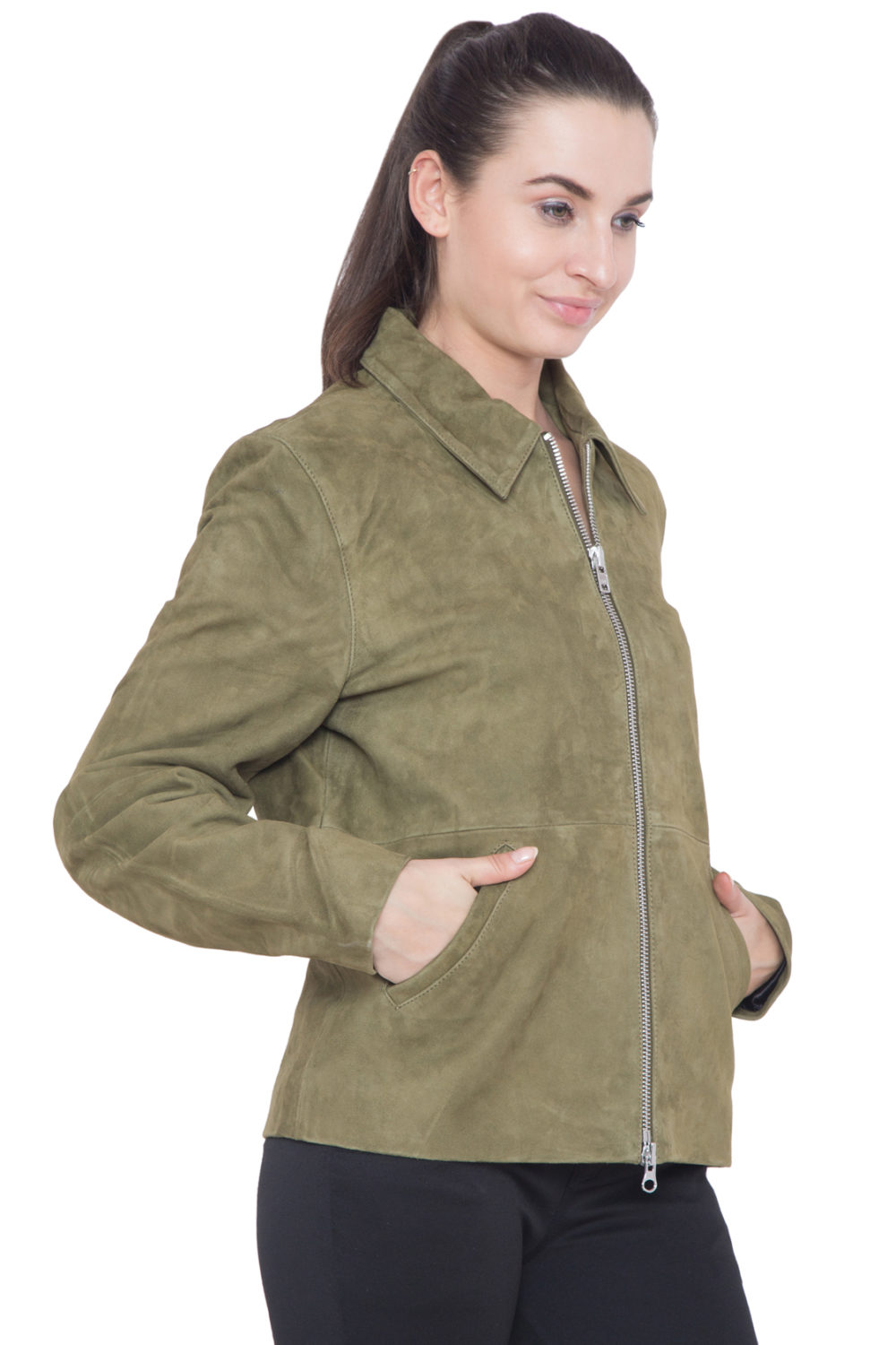 PINK LEATHER LONG JACKET - WOMEN