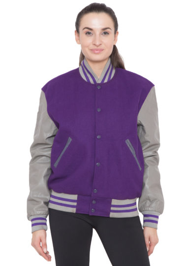 GREY SLEEVES & PURPLE BODY VARSITY JACKET - WOMEN