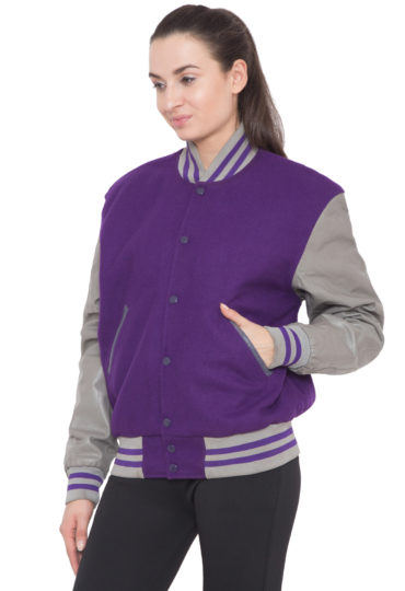 GREY SLEEVES & PURPLE BODY VARSITY JACKET - WOMEN