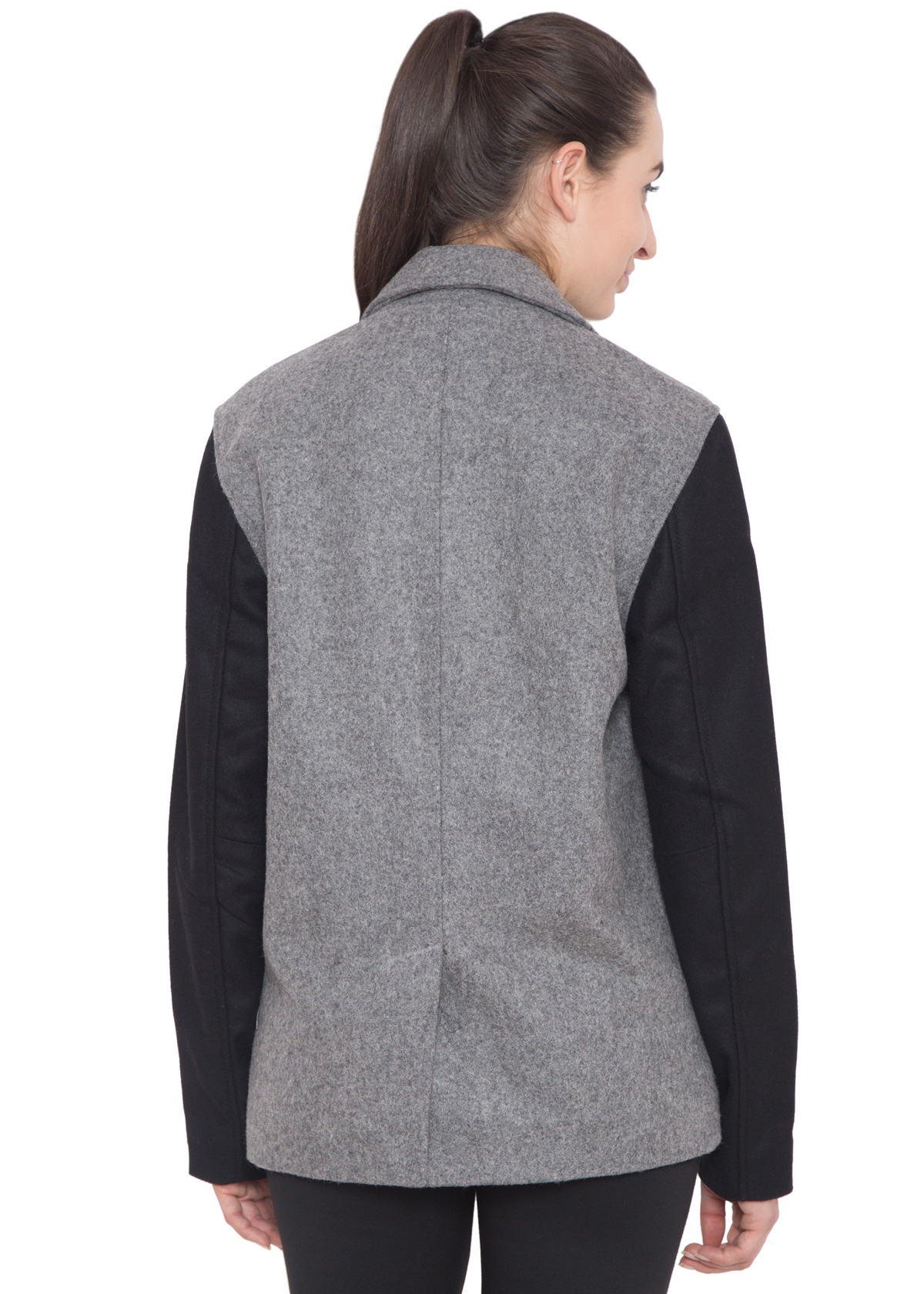 BLACK SLEEVES & GREY WOOL BODY P COAT - WOMEN - Image 5