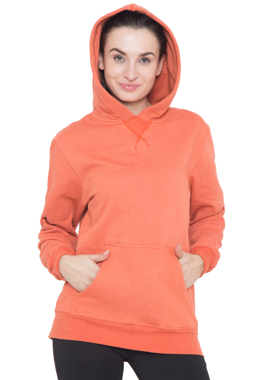 ORANGE FLEECE HOOD - WOMEN